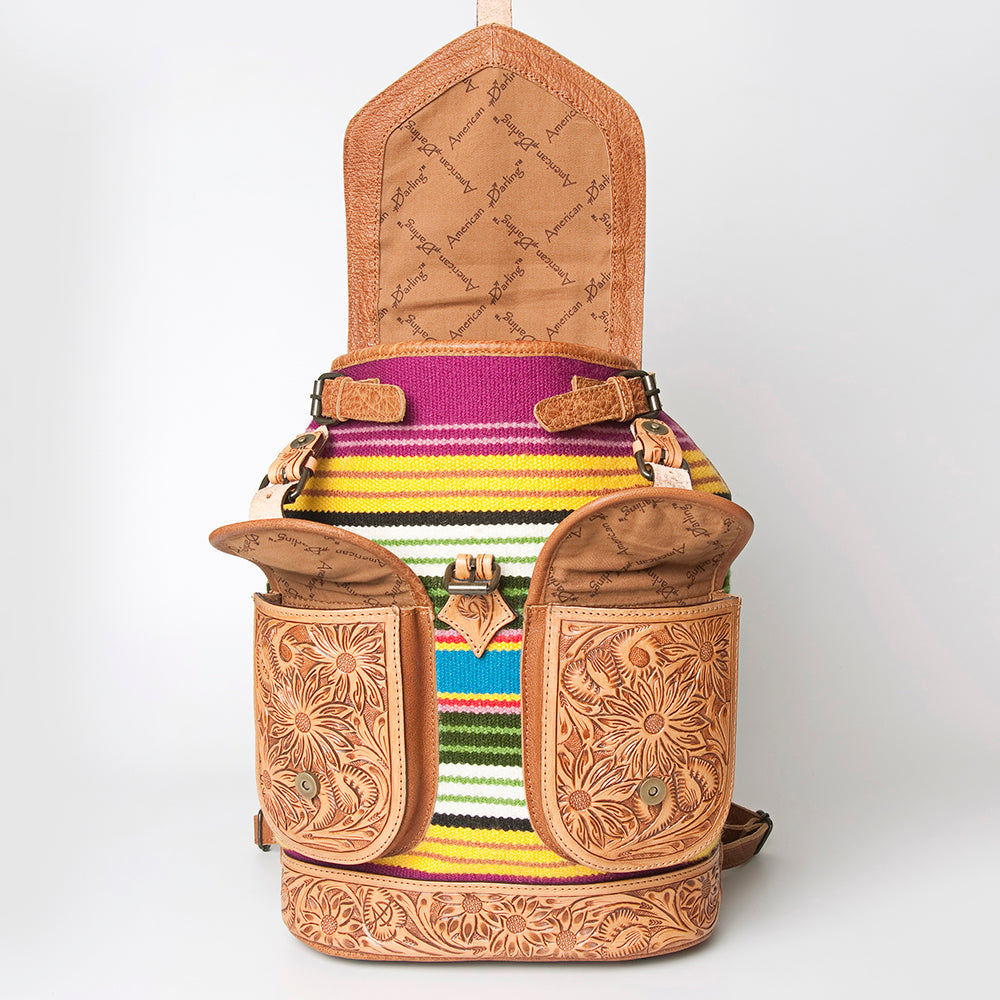 LC-ADBG703 Handwoven Serape Wool & Tooled Leather Western Backpack American Darling