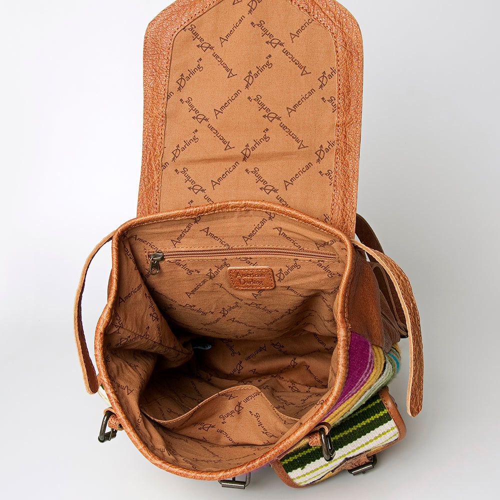 LC-ADBG703 Handwoven Serape Wool & Tooled Leather Western Backpack American Darling