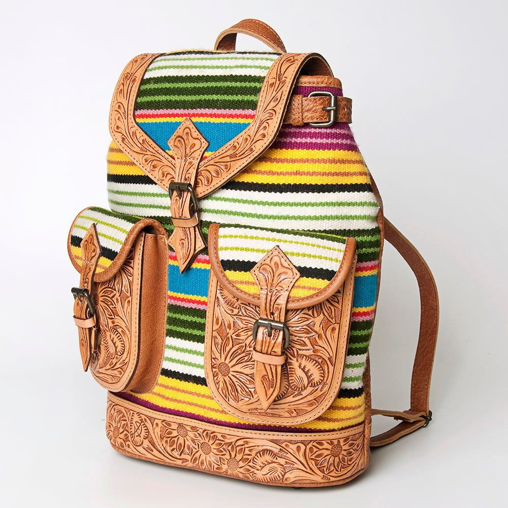LC-ADBG703 Handwoven Serape Wool & Tooled Leather Western Backpack American Darling