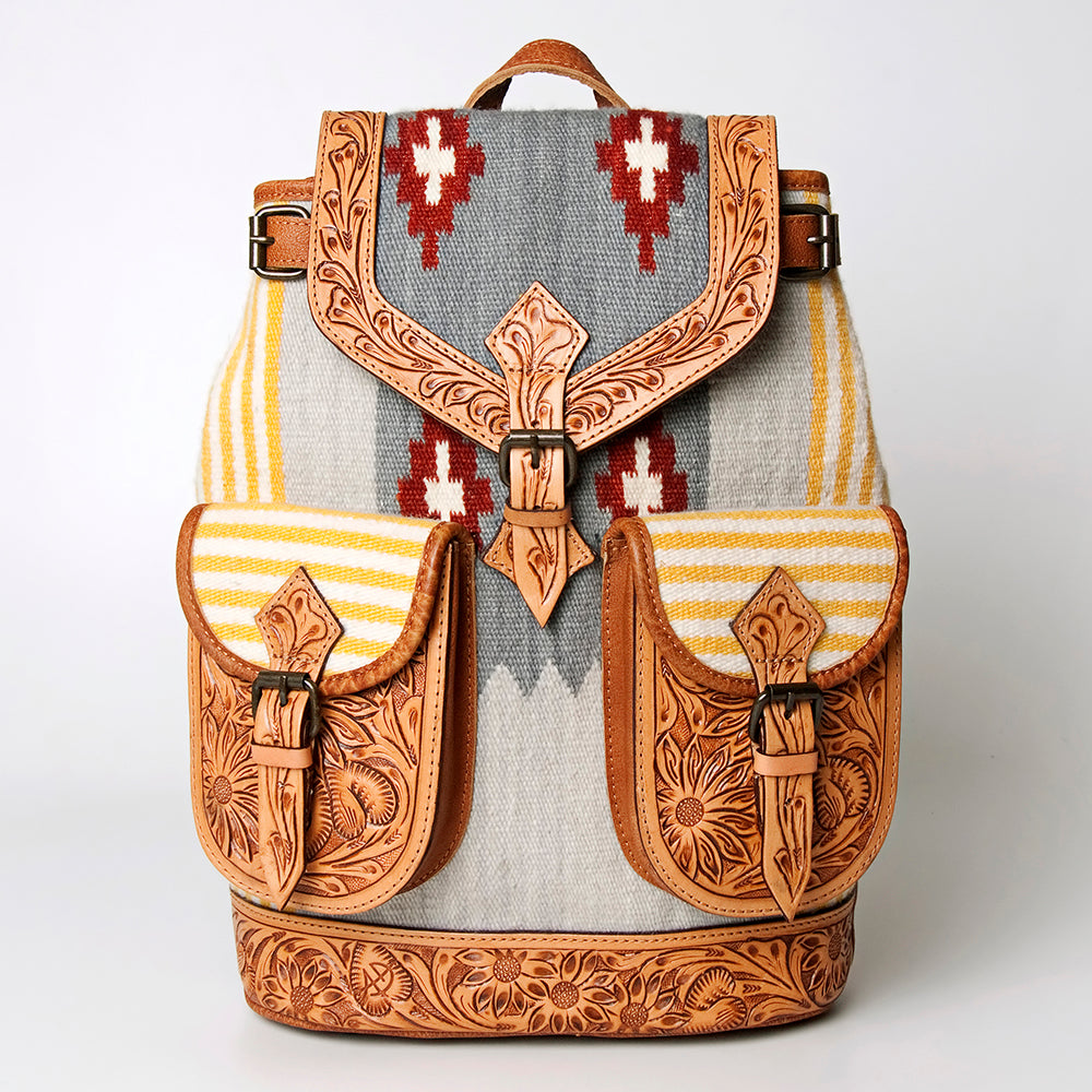 LC-ADBG703 Handwoven Serape Wool & Tooled Leather Western Backpack American Darling