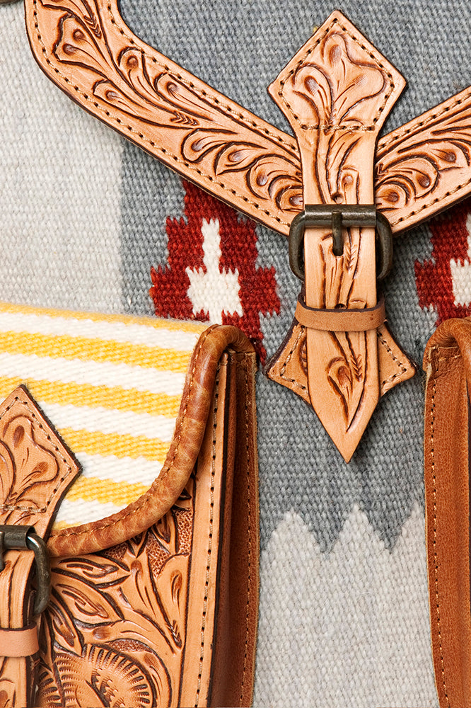 LC-ADBG703 Handwoven Serape Wool & Tooled Leather Western Backpack American Darling