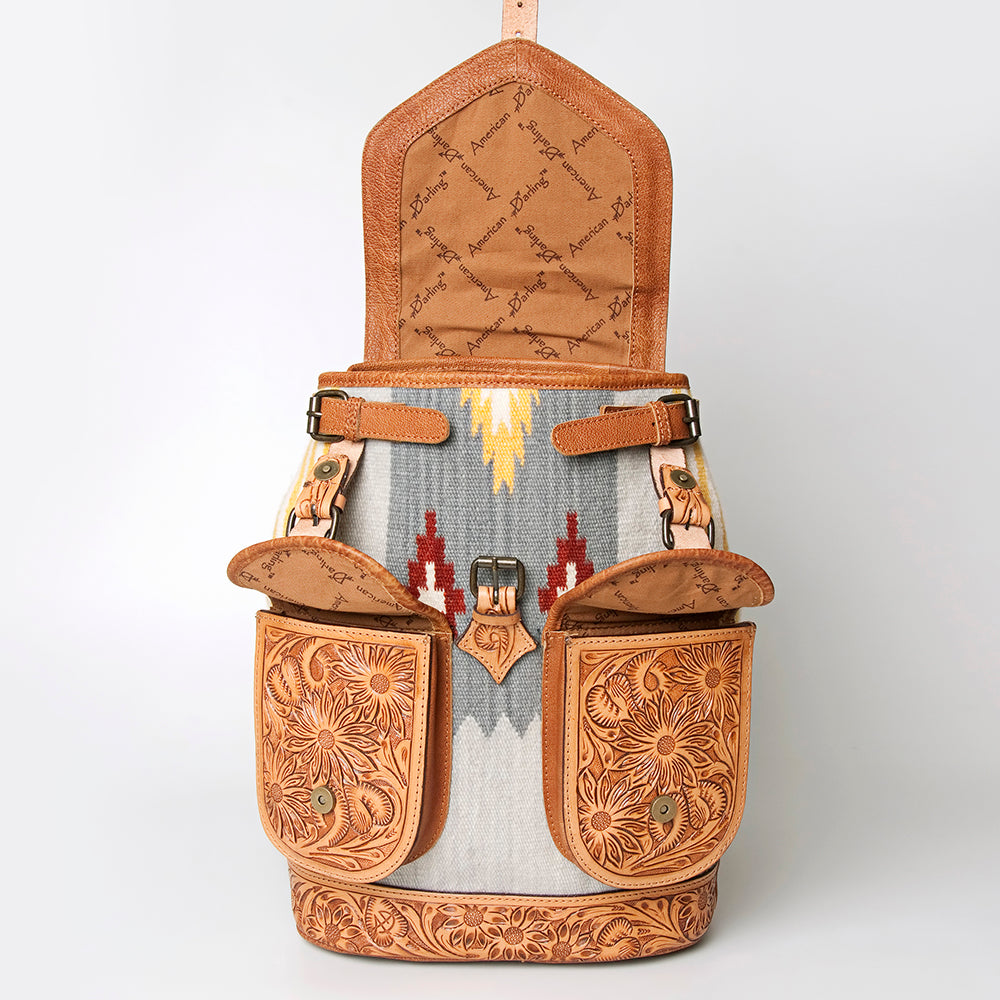 LC-ADBG703 Handwoven Serape Wool & Tooled Leather Western Backpack American Darling