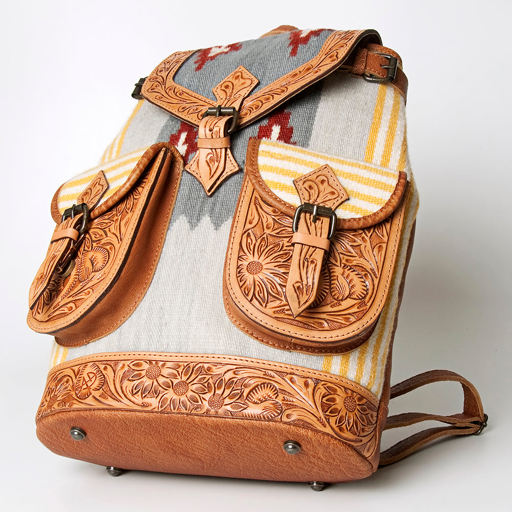 LC-ADBG703 Handwoven Serape Wool & Tooled Leather Western Backpack American Darling