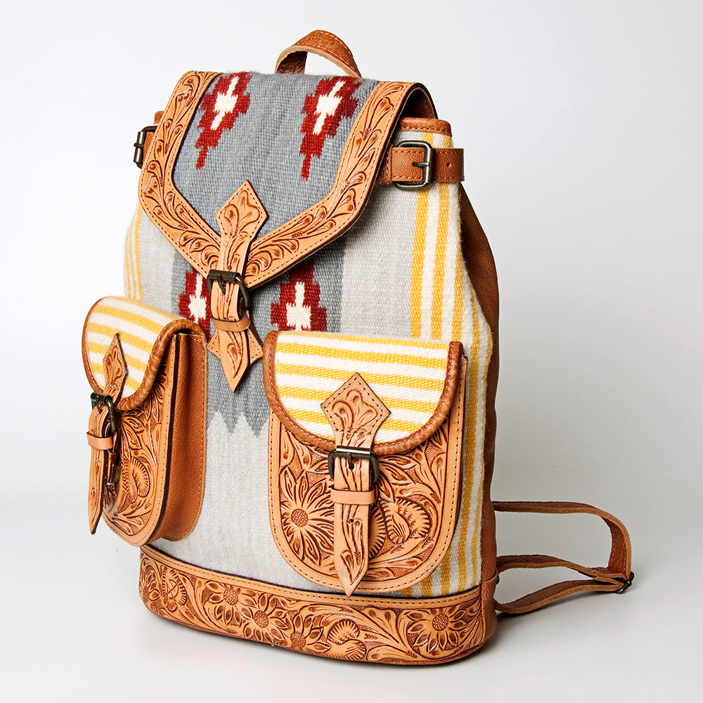 LC-ADBG703 Handwoven Serape Wool & Tooled Leather Western Backpack American Darling