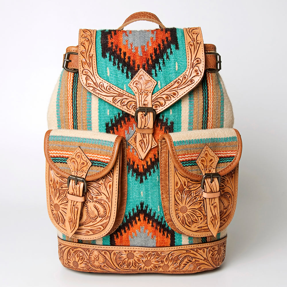 LC-ADBG703 Handwoven Serape Wool & Tooled Leather Western Backpack American Darling