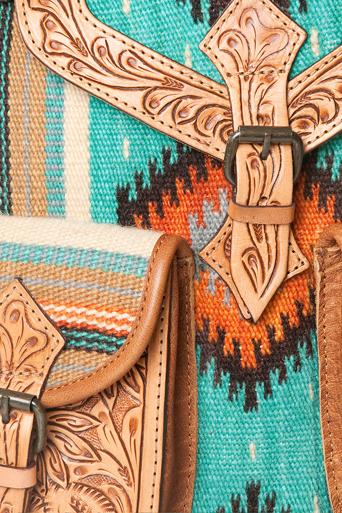 LC-ADBG703 Handwoven Serape Wool & Tooled Leather Western Backpack American Darling