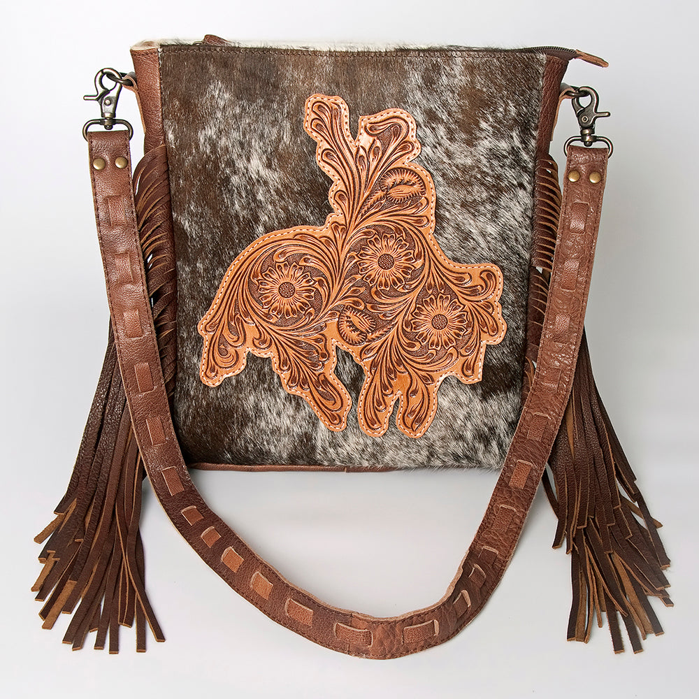 LC-ADBG719 Hair-On Cowhide Crossbody Bag with Leather Fringe