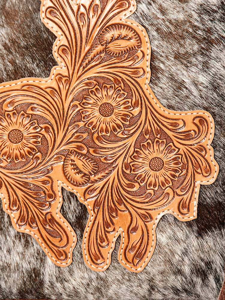 LC-ADBG719 Hair-On Cowhide Crossbody Bag with Leather Fringe