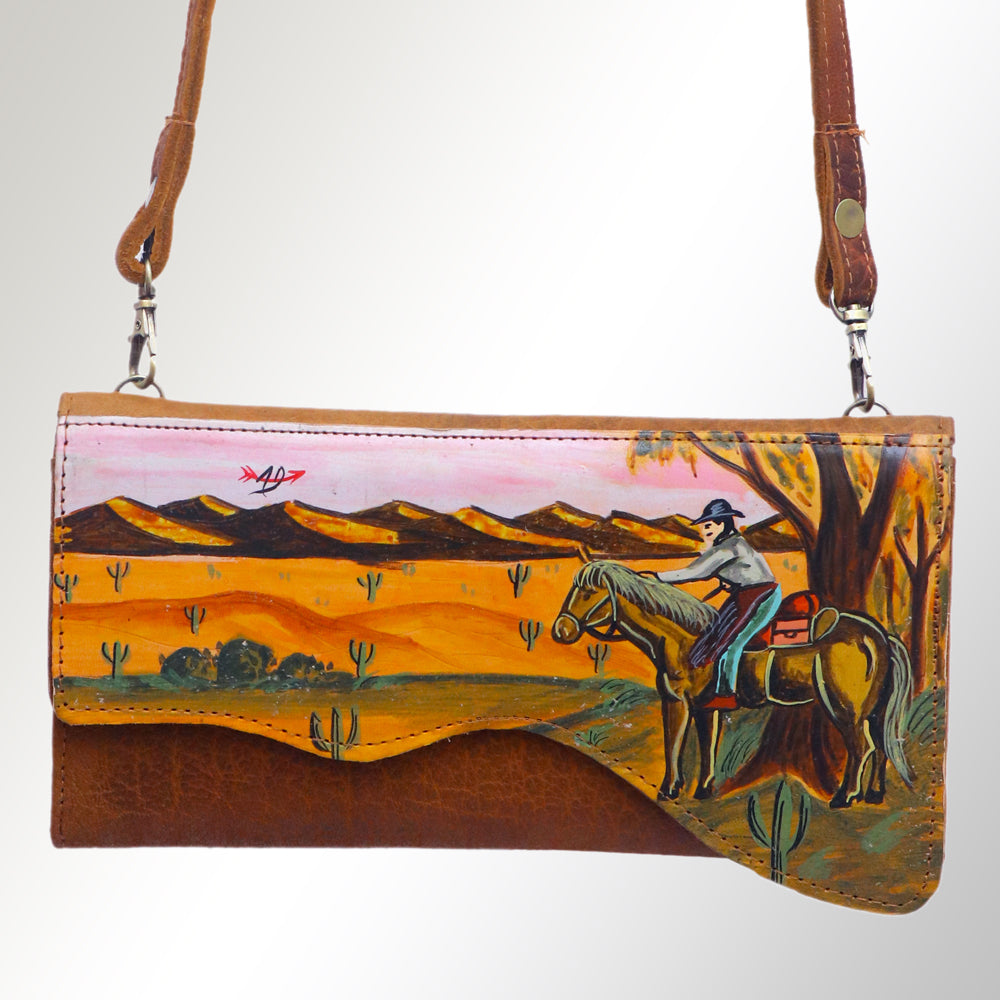 ADBGM179 Handcrafted Western Tooled Leather Crossbody with Artistic Rodeo Design