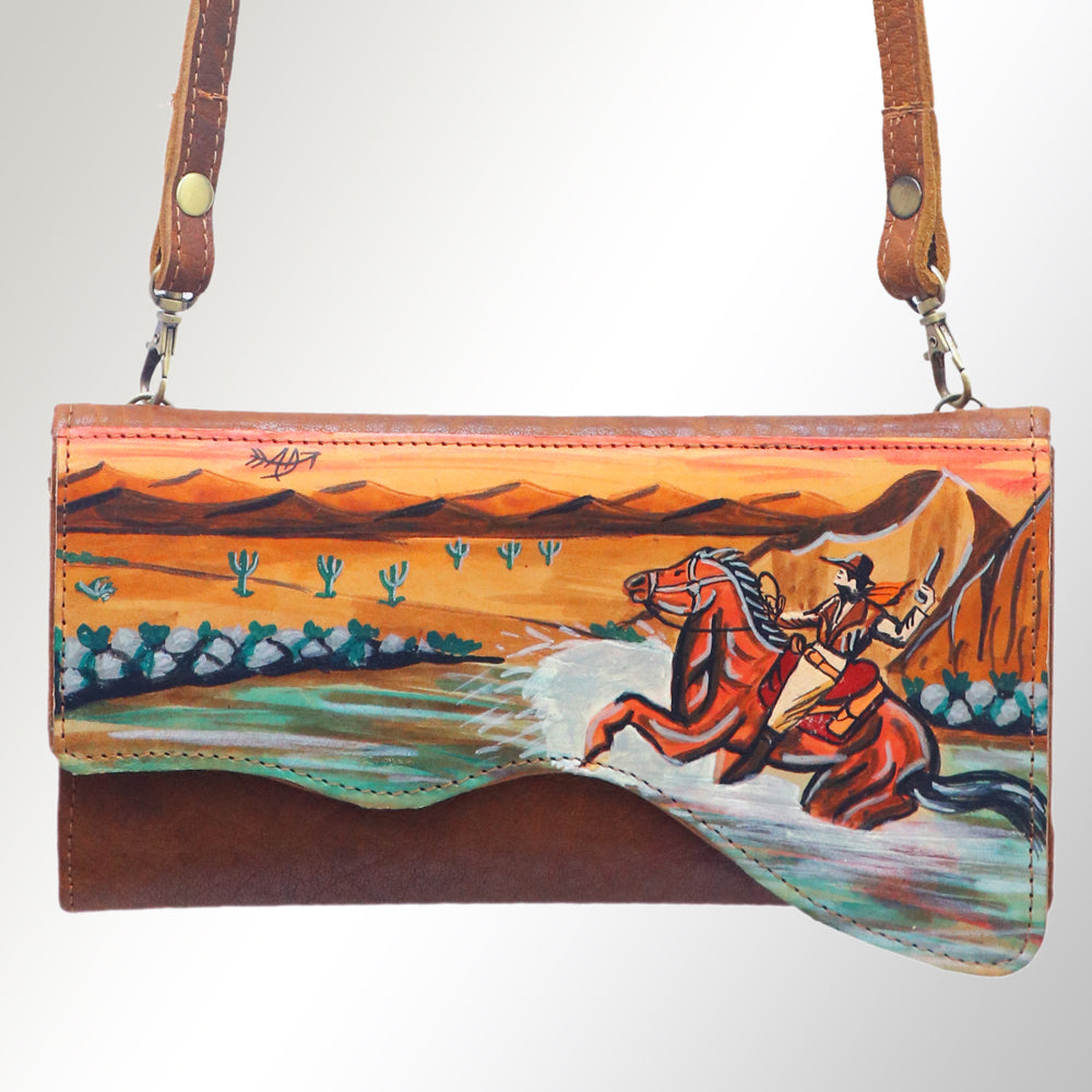 ADBGM179 Handcrafted Western Tooled Leather Crossbody with Artistic Rodeo Design