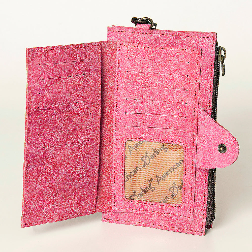 LC-ADBG811H Slim Leather Card Holder Wristlet Western Style Genuine Full Grain Organizer