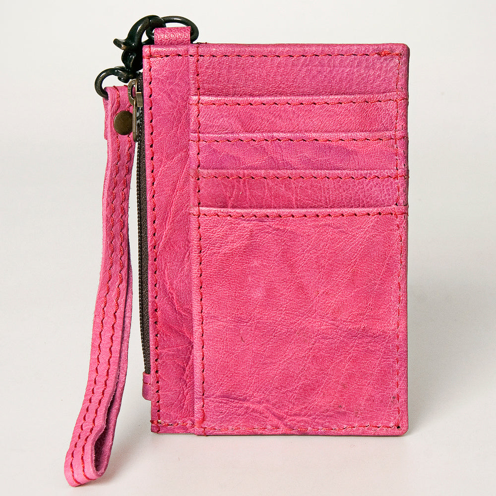 ADBG814E Pink Genuine Leather Slim Wristlet Wallet with Zipper Pocket