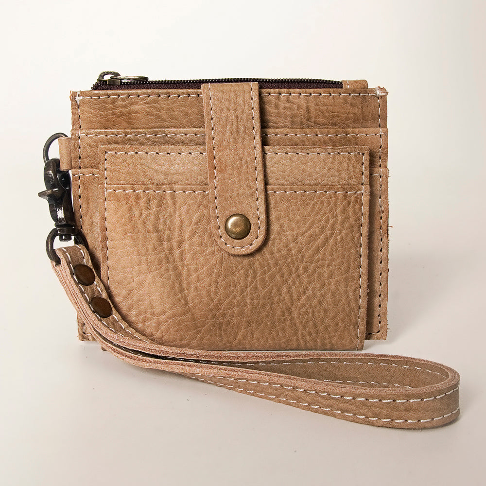 LC-ADBG816 Genuine Leather Wristlet Wallet with Snap Tab & Zip Pocket