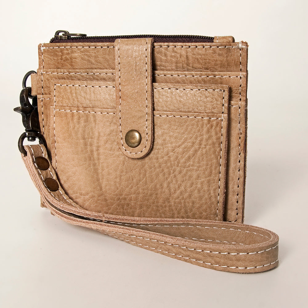 LC-ADBG816 Genuine Leather Wristlet Wallet with Snap Tab & Zip Pocket