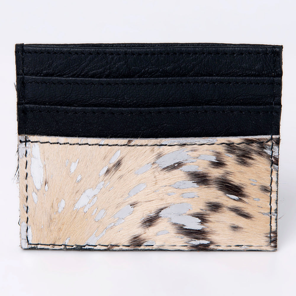 LC-ADBG817D Hair-On Cowhide & Black Genuine Leather Card Holder Wallet