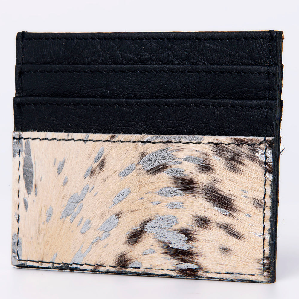 LC-ADBG817D Hair-On Cowhide & Black Genuine Leather Card Holder Wallet