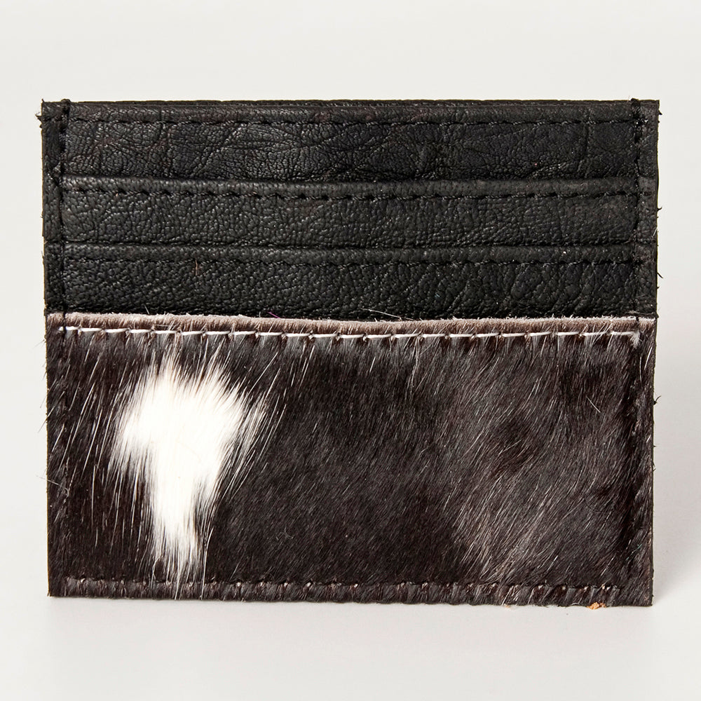 LC-ADBG817D Hair-On Cowhide & Black Genuine Leather Card Holder Wallet