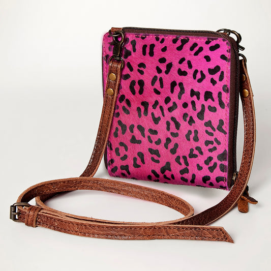 ADBG820 American Darling Handcrafted Pink Leather Cross body Bag with Hair-On Cowhide