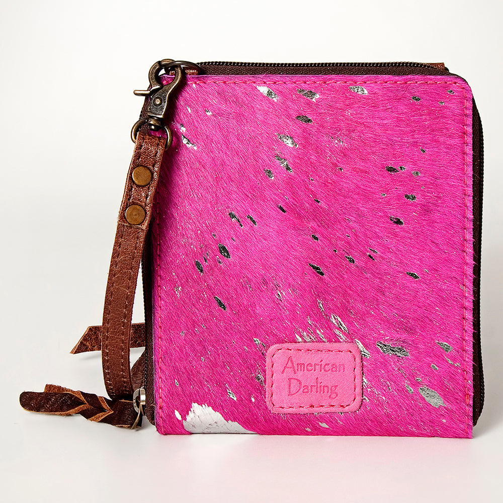 LC-ADBG820H Pink & Silver Hair-On Cowhide Crossbody Bag with Brown Leather Strap