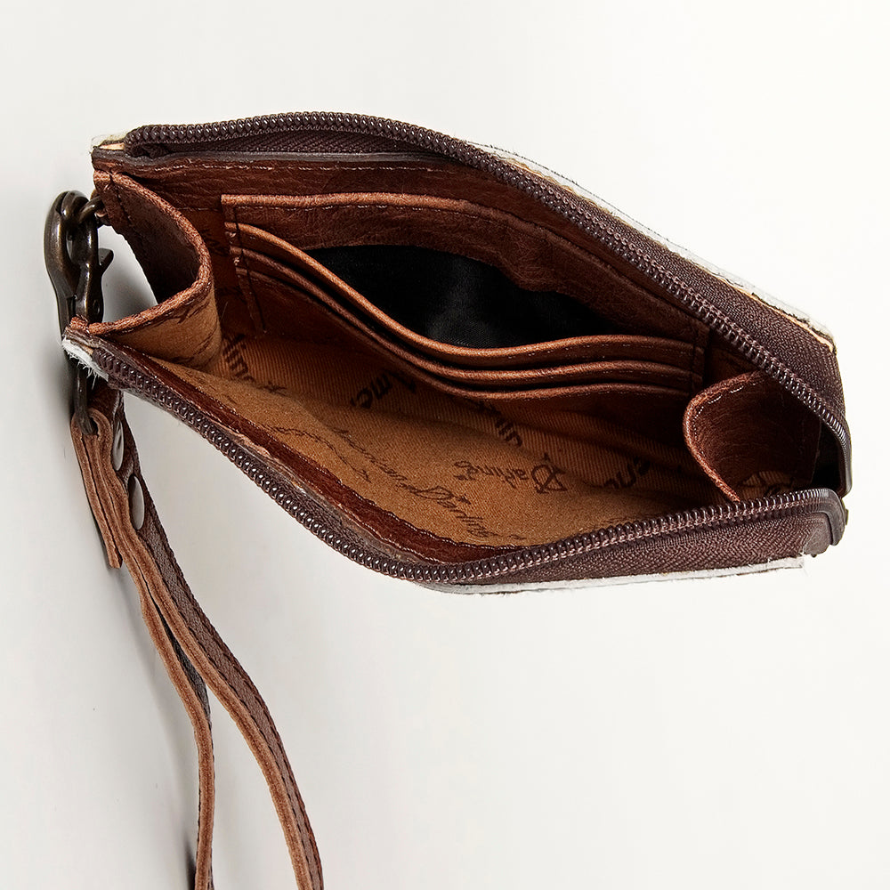 LC-ADBG821 Hair-On Cowhide Leather Coin Purse Western Mini Zip Wallet