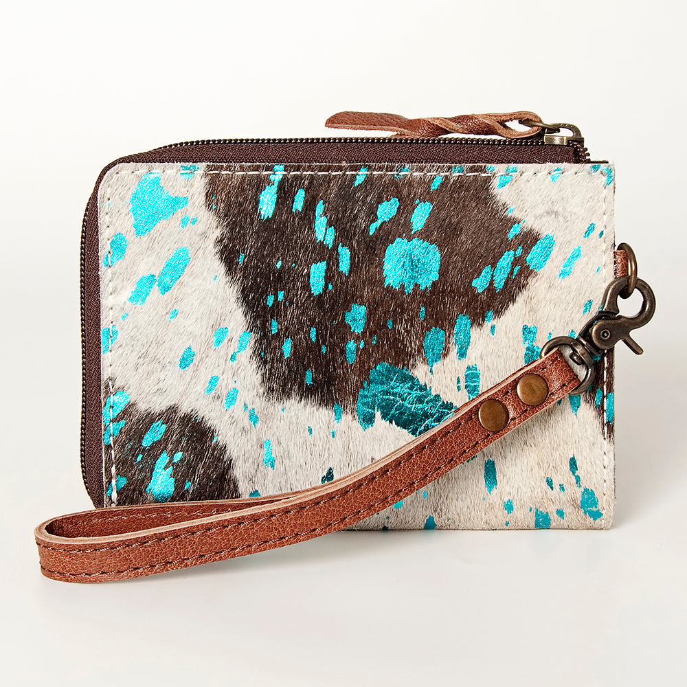 LC-ADBG821 Hair-On Cowhide Leather Coin Purse Western Mini Zip Wallet