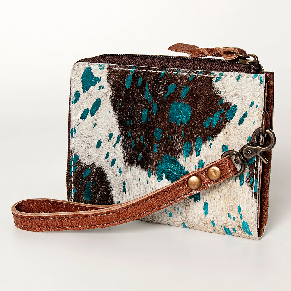 LC-ADBG821 Hair-On Cowhide Leather Coin Purse Western Mini Zip Wallet