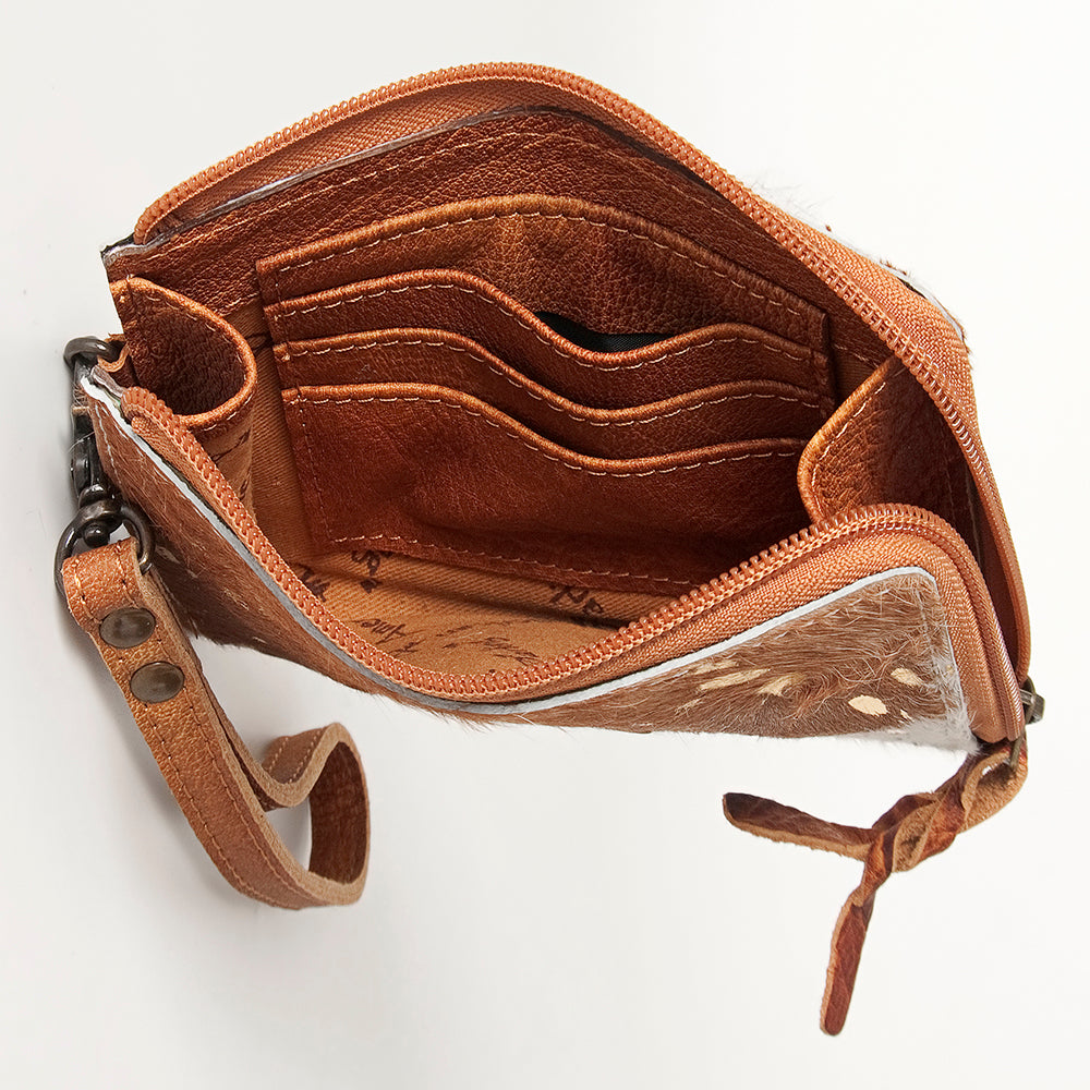 LC-ADBG821 Hair-On Cowhide Leather Coin Purse Western Mini Zip Wallet