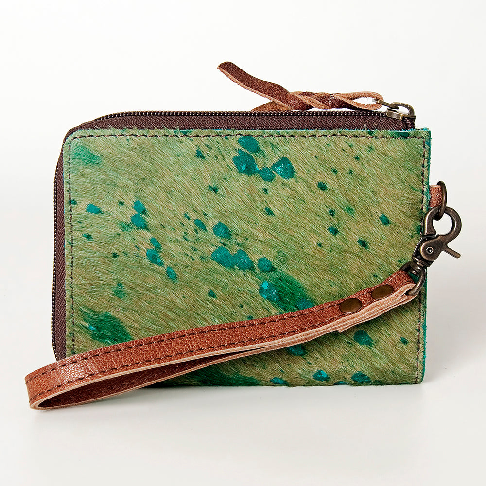 LC-ADBG821 Hair-On Cowhide Leather Coin Purse Western Mini Zip Wallet