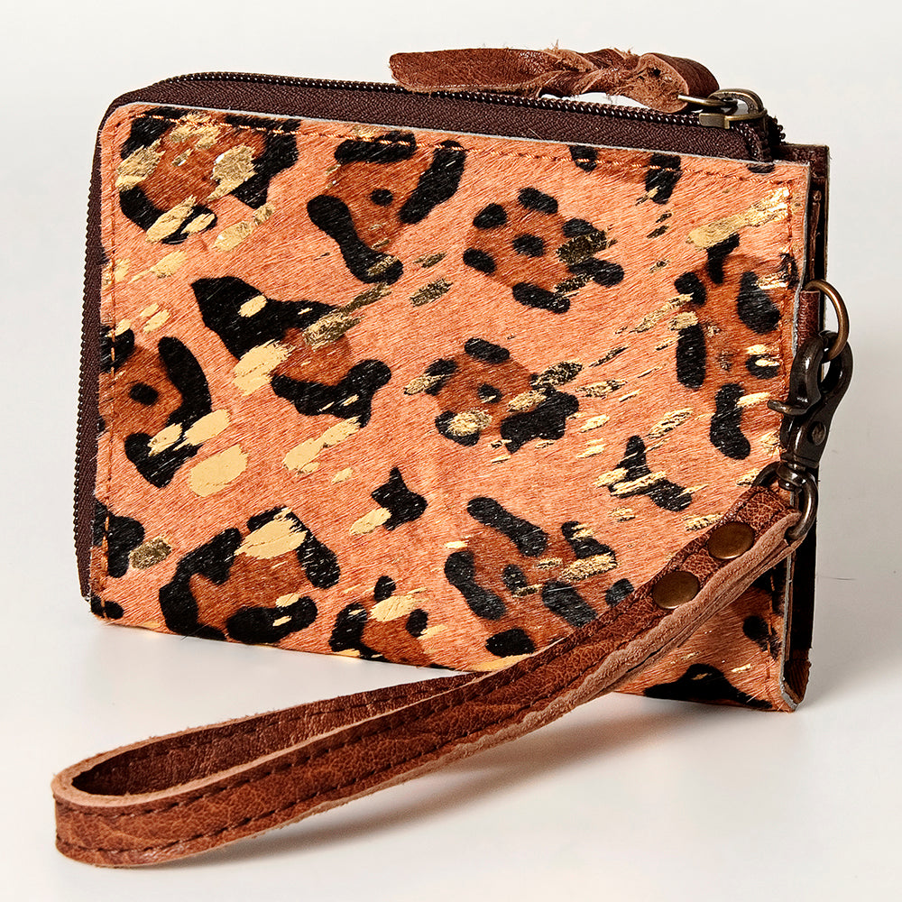 LC-ADBG821 Hair-On Cowhide Leather Coin Purse Western Mini Zip Wallet