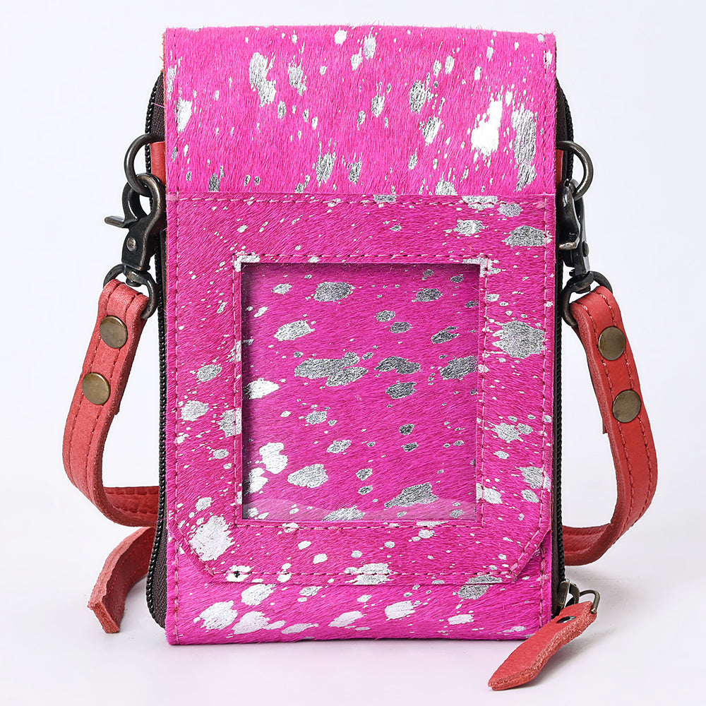 LC-ADBG822 Hair-On Cowhide Crossbody Phone Bag with Silver Speckles