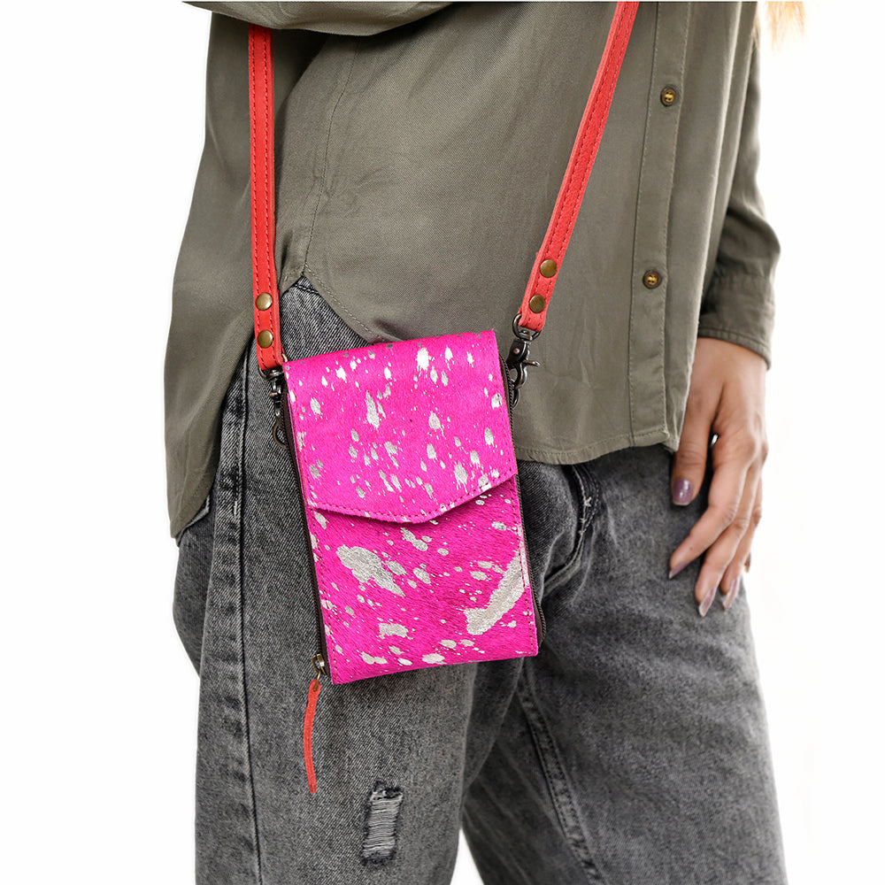 LC-ADBG822 Hair-On Cowhide Crossbody Phone Bag with Silver Speckles