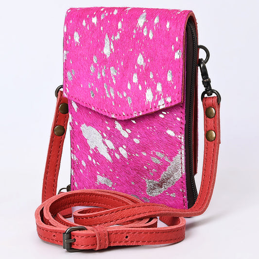 LC-ADBG822 Hair-On Cowhide Crossbody Phone Bag with Silver Speckles