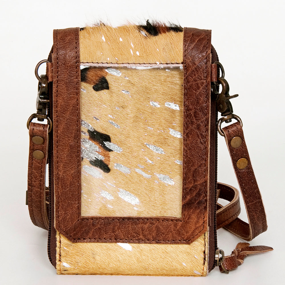LC-ADBG822 Hair-On Cowhide Crossbody Phone Bag with Silver Speckles