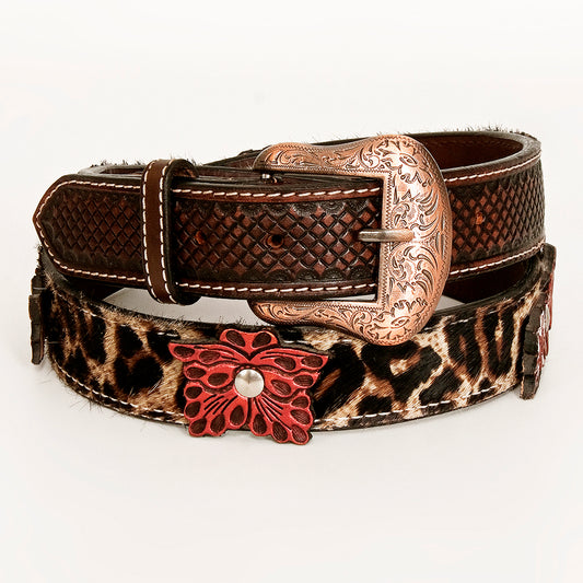 BER145-Hand Tooled  Western leather Belt