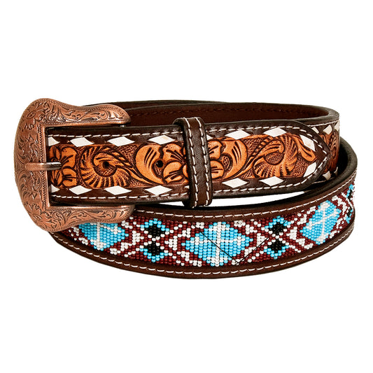 BER221-Hand Tooled Western leather Belt