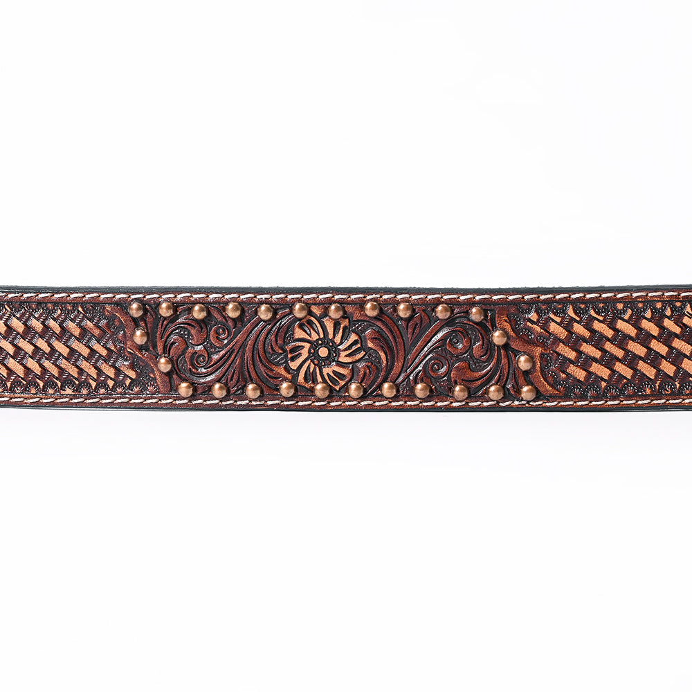 BER230-Hand Tooled Western Leather  Belt