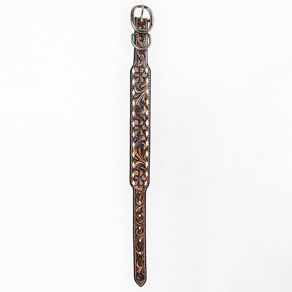 BER196-Hand Carved Western leather Dog Collar