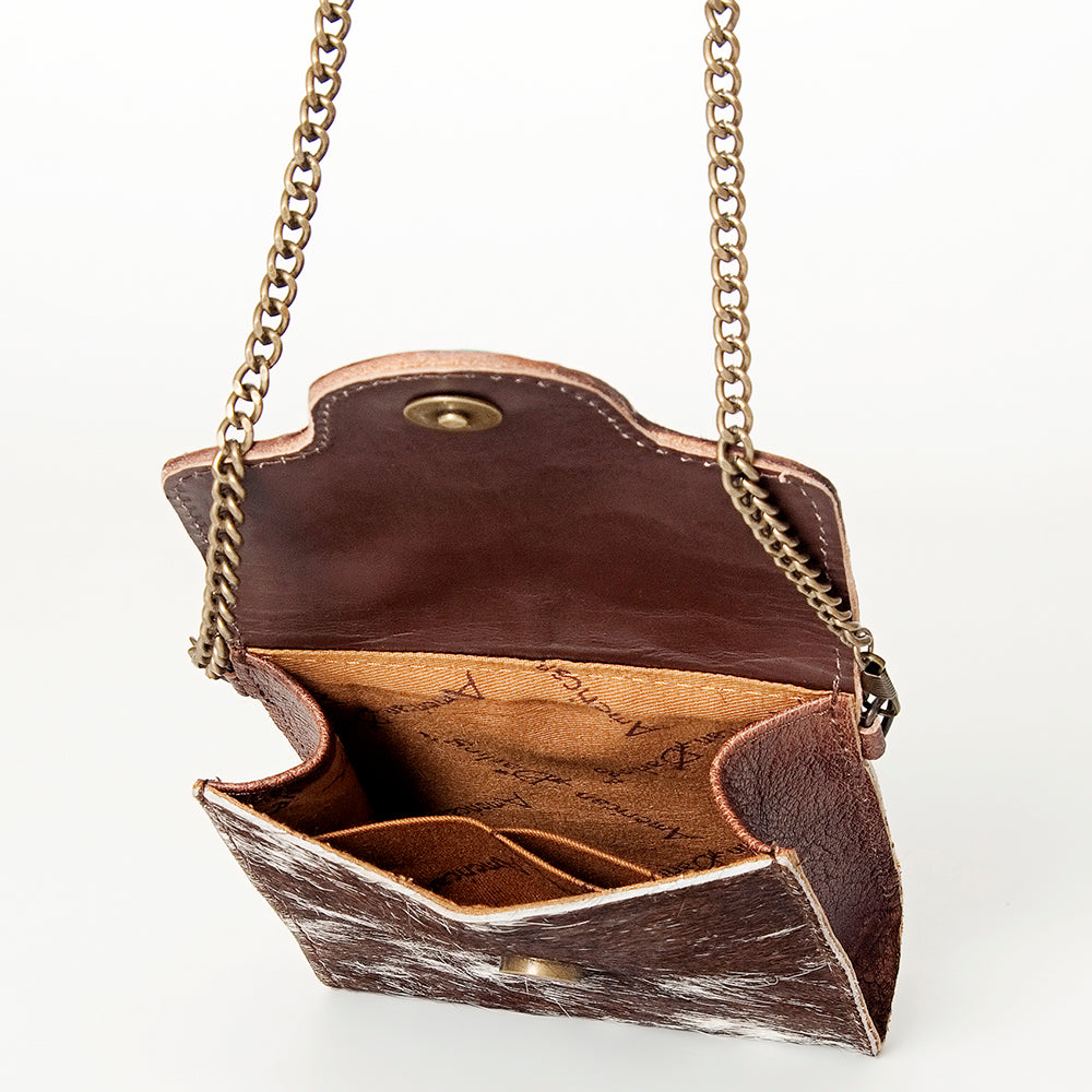 ADBG825 Mini Western Hair-On Leather Crossbody Bag with Turquoise Concho American Darling