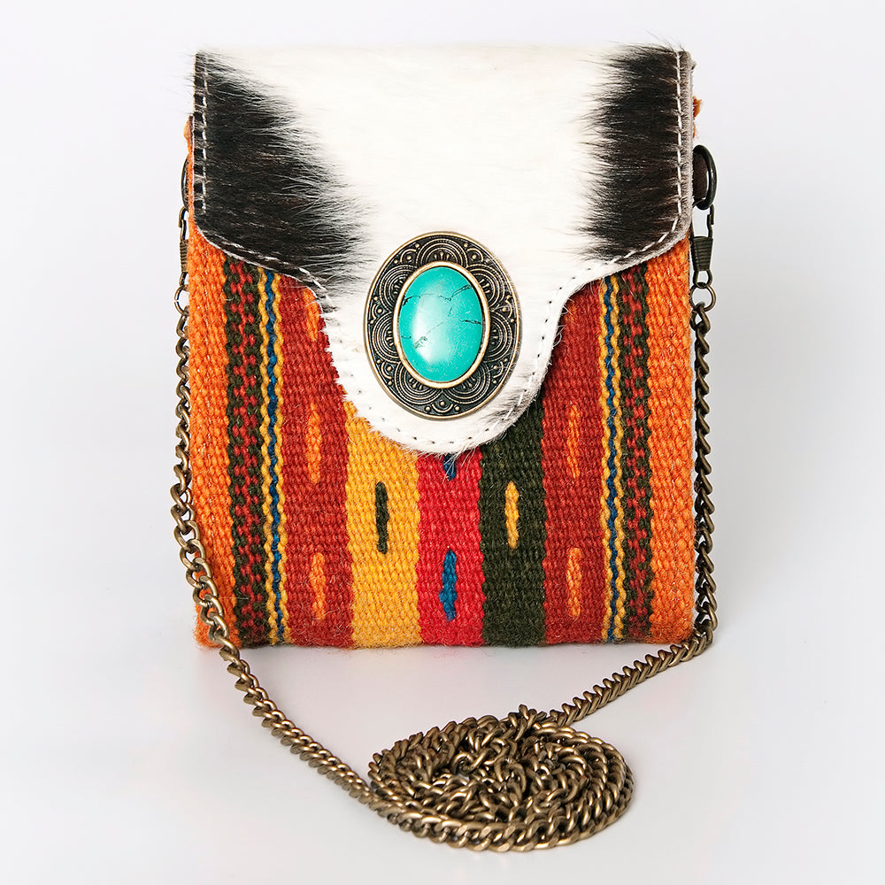 LC-ADBG825 Southwestern Saddle Blanket Mini Crossbody with Cowhide & Turquoise Concho