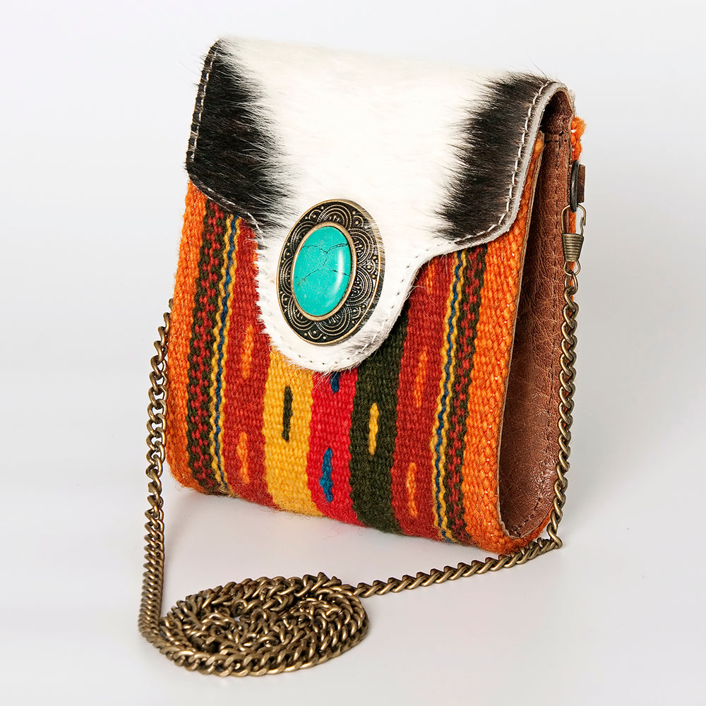 LC-ADBG825 Southwestern Saddle Blanket Mini Crossbody with Cowhide & Turquoise Concho