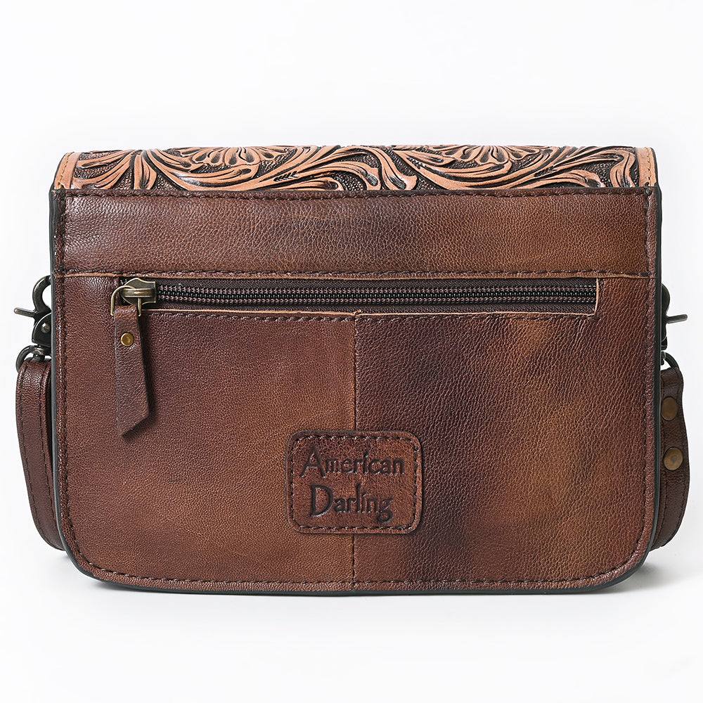 ADBG826 Tooled Leather & Hair-On Crossbody Bag Western Cowhide Shoulder Purse