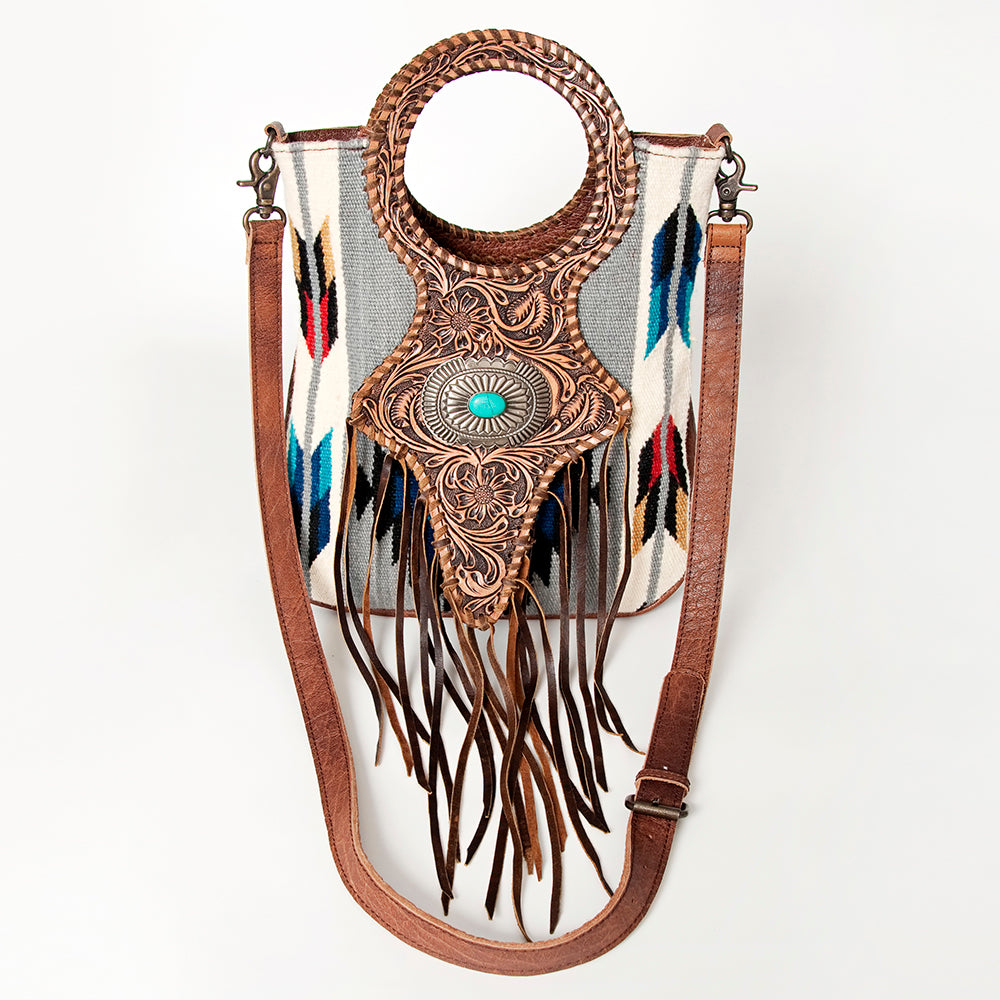 LC-ADBG827 Belle Western Clutch Bag with Tooled Leather, Saddle Blanket & Turquoise Concho