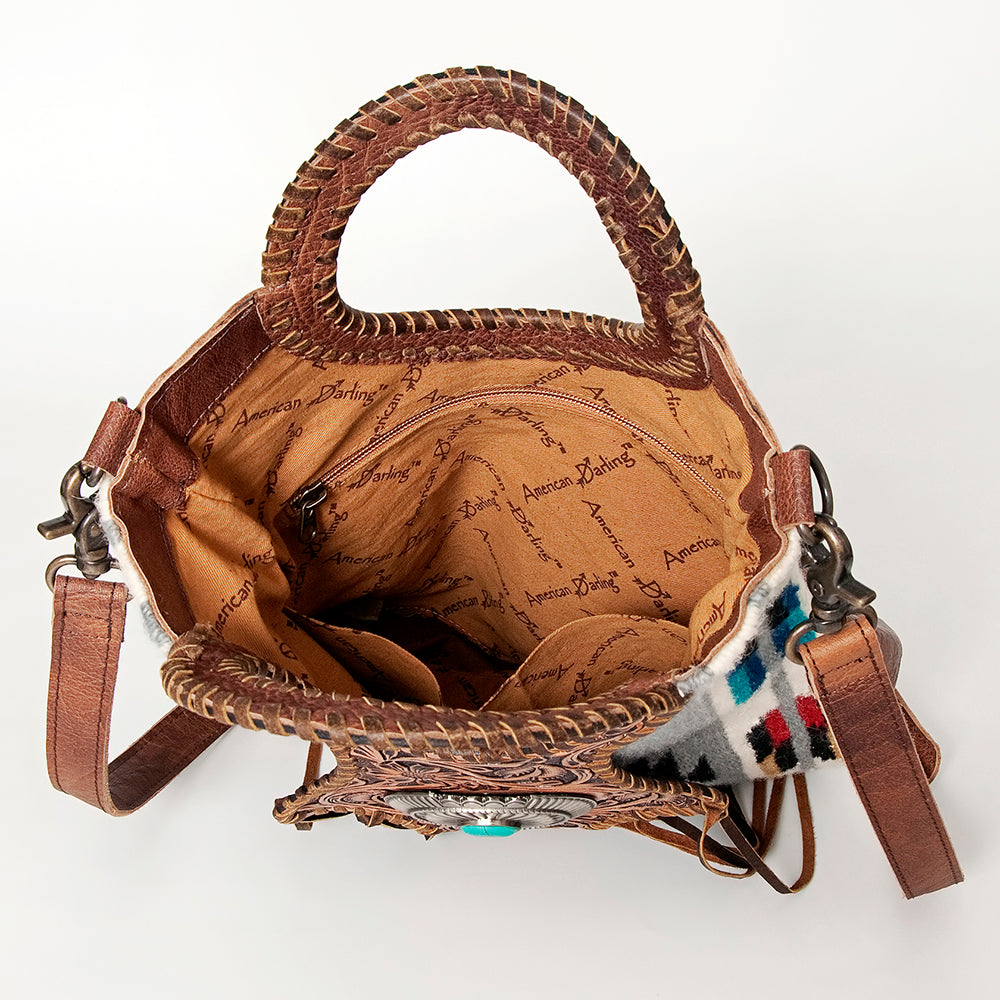 LC-ADBG827 Belle Western Clutch Bag with Tooled Leather, Saddle Blanket & Turquoise Concho
