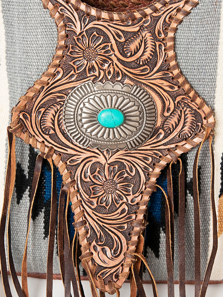 LC-ADBG827 Belle Western Clutch Bag with Tooled Leather, Saddle Blanket & Turquoise Concho
