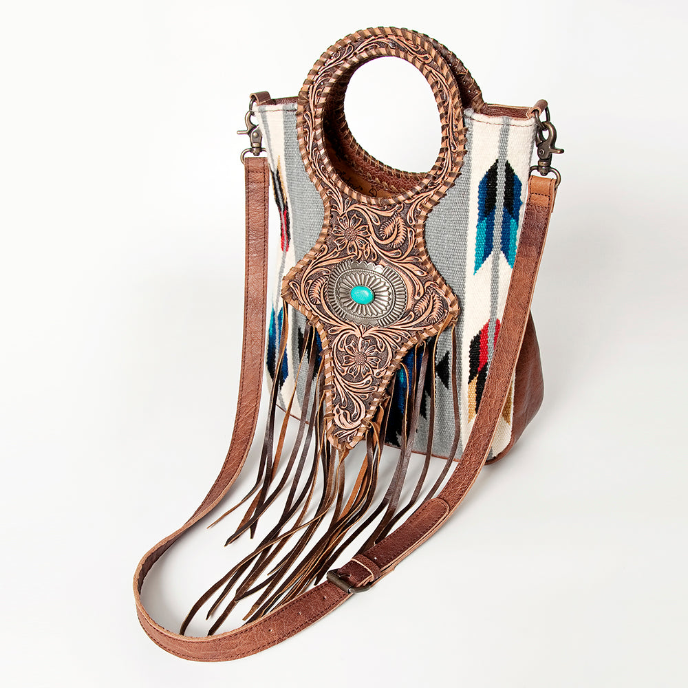 LC-ADBG827 Belle Western Clutch Bag with Tooled Leather, Saddle Blanket & Turquoise Concho