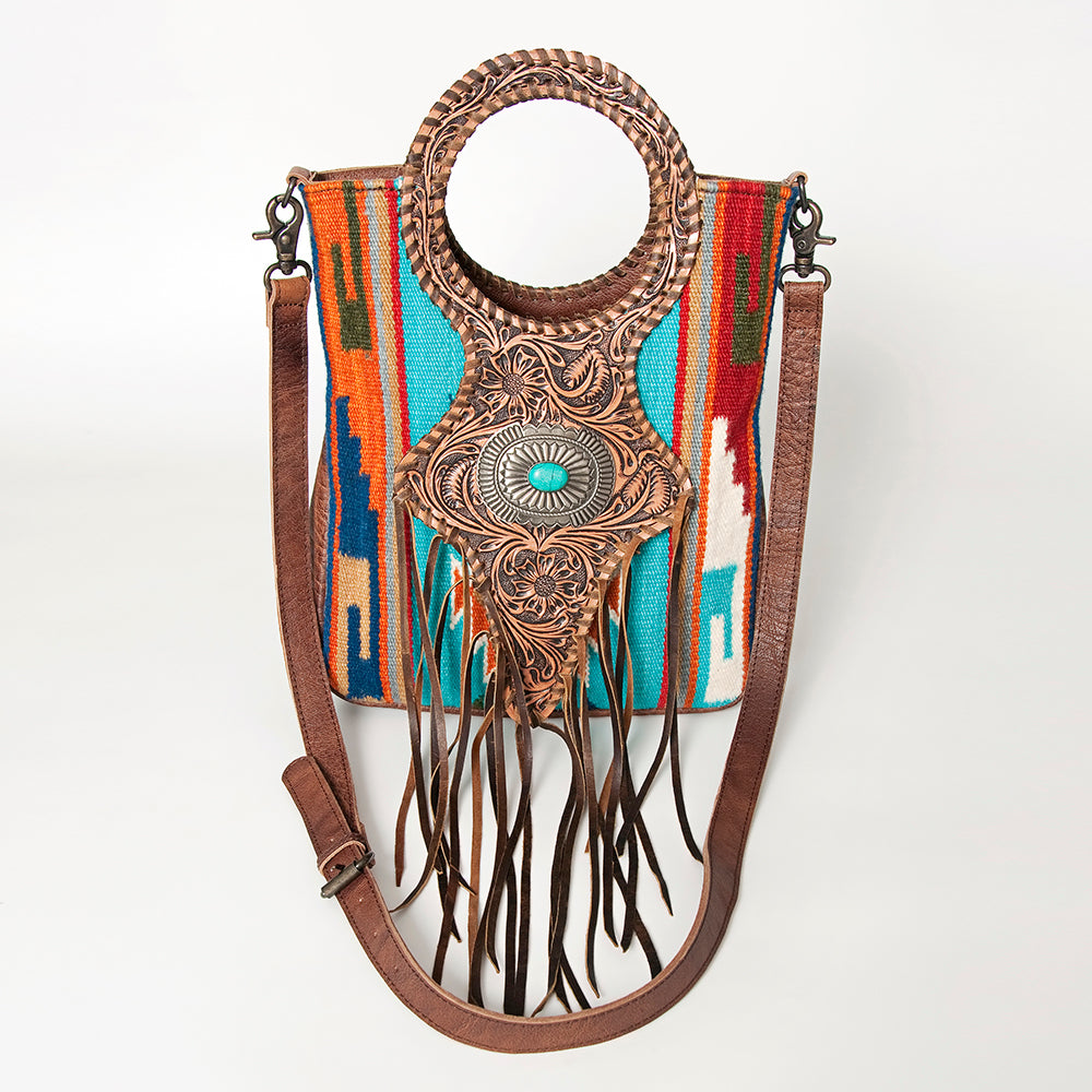 LC-ADBG827 Belle Western Clutch Bag with Tooled Leather, Saddle Blanket & Turquoise Concho