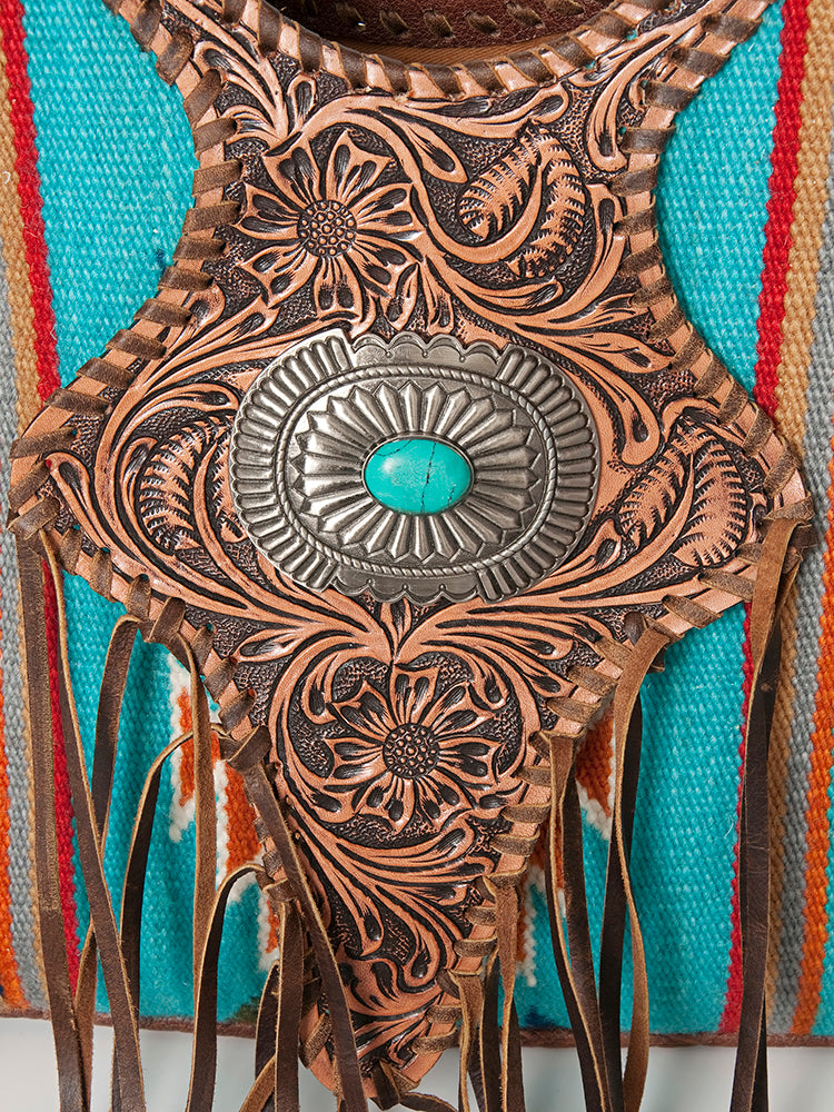 LC-ADBG827 Belle Western Clutch Bag with Tooled Leather, Saddle Blanket & Turquoise Concho