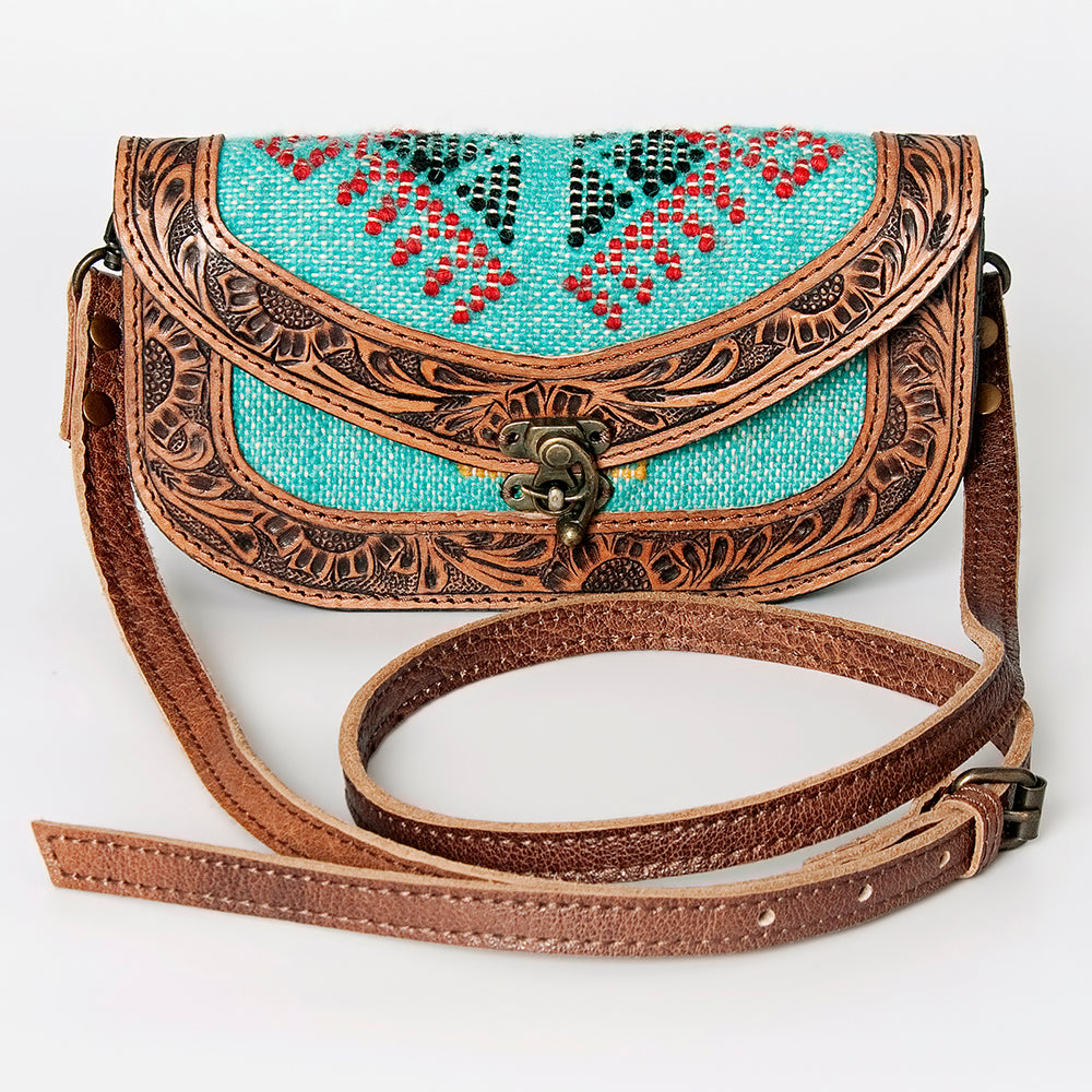 ADBG829 American Darling Western Small Cross body Bag Hand Tooled with Hand-Woven Saddle Blanket