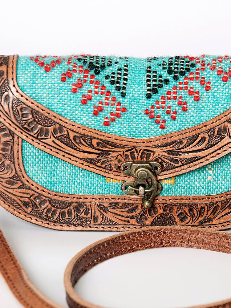 ADBG829 American Darling Western Small Cross body Bag Hand Tooled with Hand-Woven Saddle Blanket