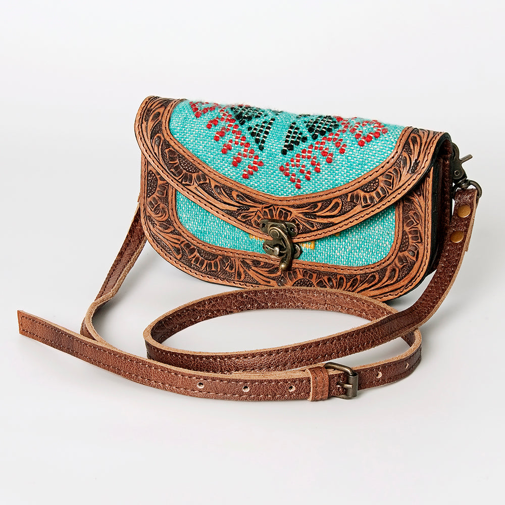 ADBG829 American Darling Western Small Cross body Bag Hand Tooled with Hand-Woven Saddle Blanket